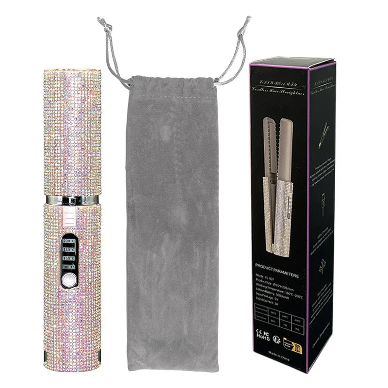 2-in-1 Electric USB Hair Straightener & Curler – Wireless Travel Styler Brush