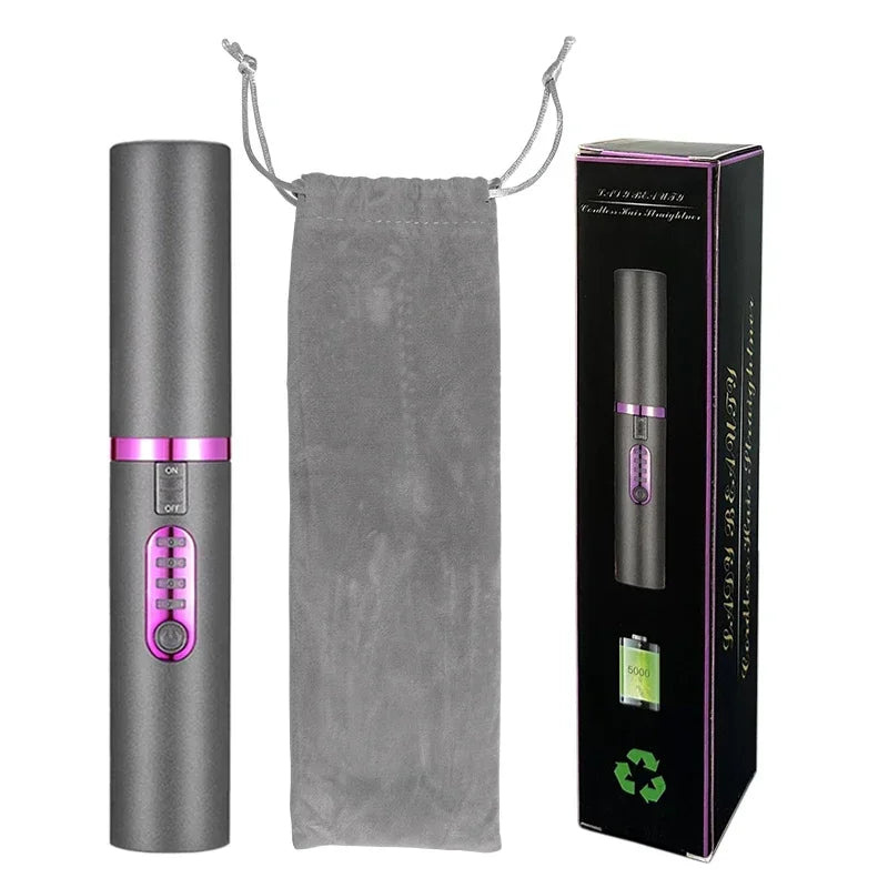 2-in-1 Electric USB Hair Straightener & Curler – Wireless Travel Styler Brush