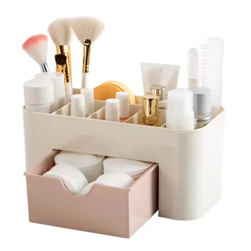 Acrylic Makeup Organizer – Storage Box with Drawer, Cotton Swab & Lipstick Holder