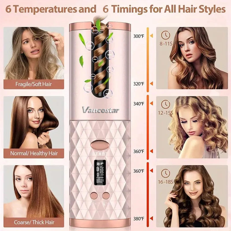 Wireless Electric Hair Curler – Cordless Automatic Hair Curler for Curls & Waves