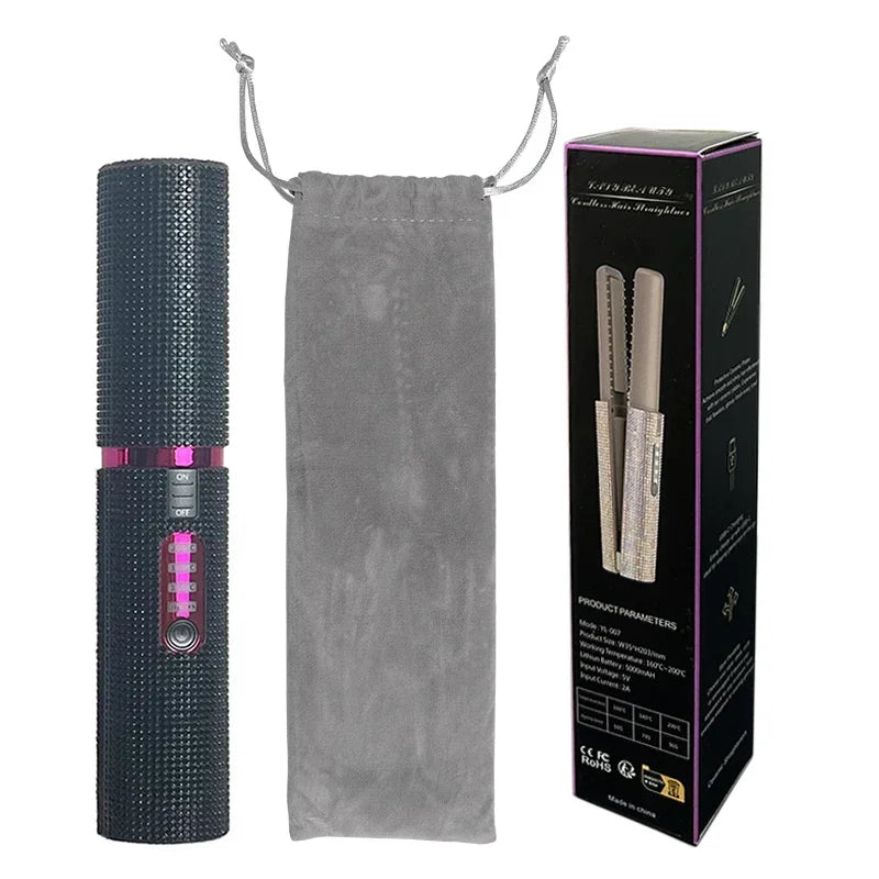2-in-1 Electric USB Hair Straightener & Curler – Wireless Travel Styler Brush