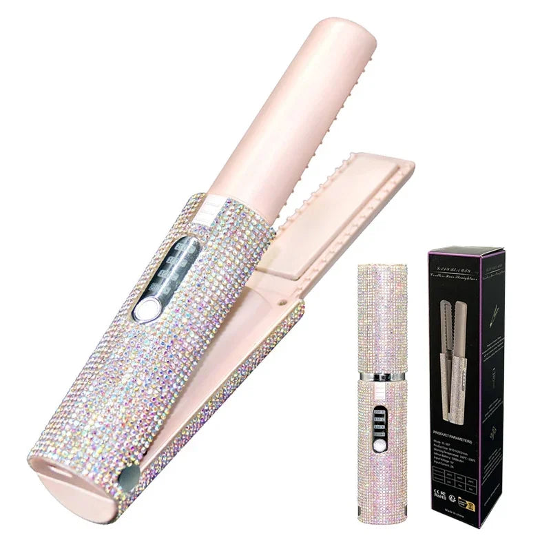 2-in-1 Electric USB Hair Straightener & Curler – Wireless Travel Styler Brush
