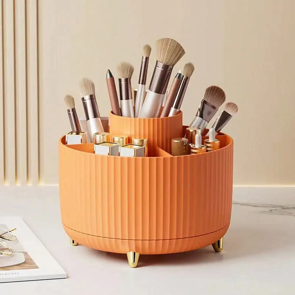 360° Rotating Makeup Brush Holder – Vanity Organizer for Brushes & Skincare