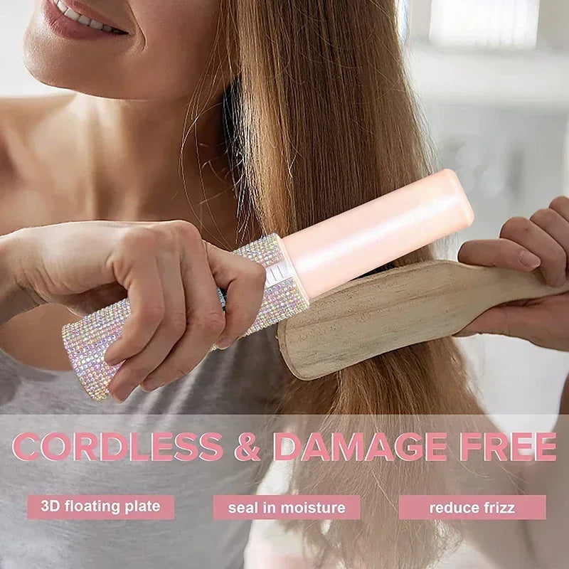 2-in-1 Electric USB Hair Straightener & Curler – Wireless Travel Styler Brush