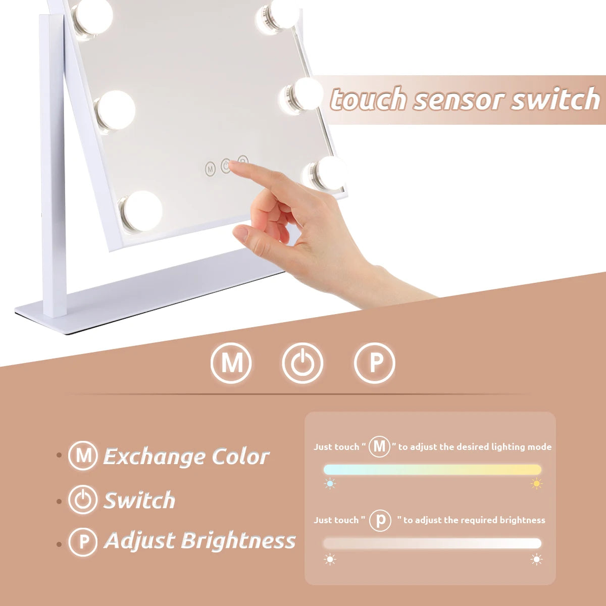 Hollywood Vanity Makeup Mirror – LED Lighted, 12 Dimmable Bulbs, 360° Rotation