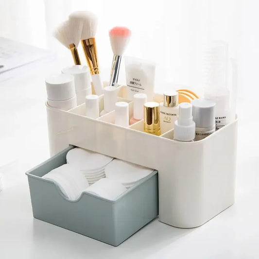 Acrylic Makeup Organizer – Storage Box with Drawer, Cotton Swab & Lipstick Holder