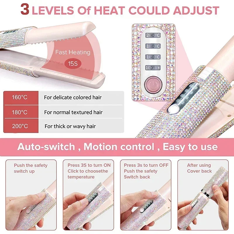 2-in-1 Electric USB Hair Straightener & Curler – Wireless Travel Styler Brush