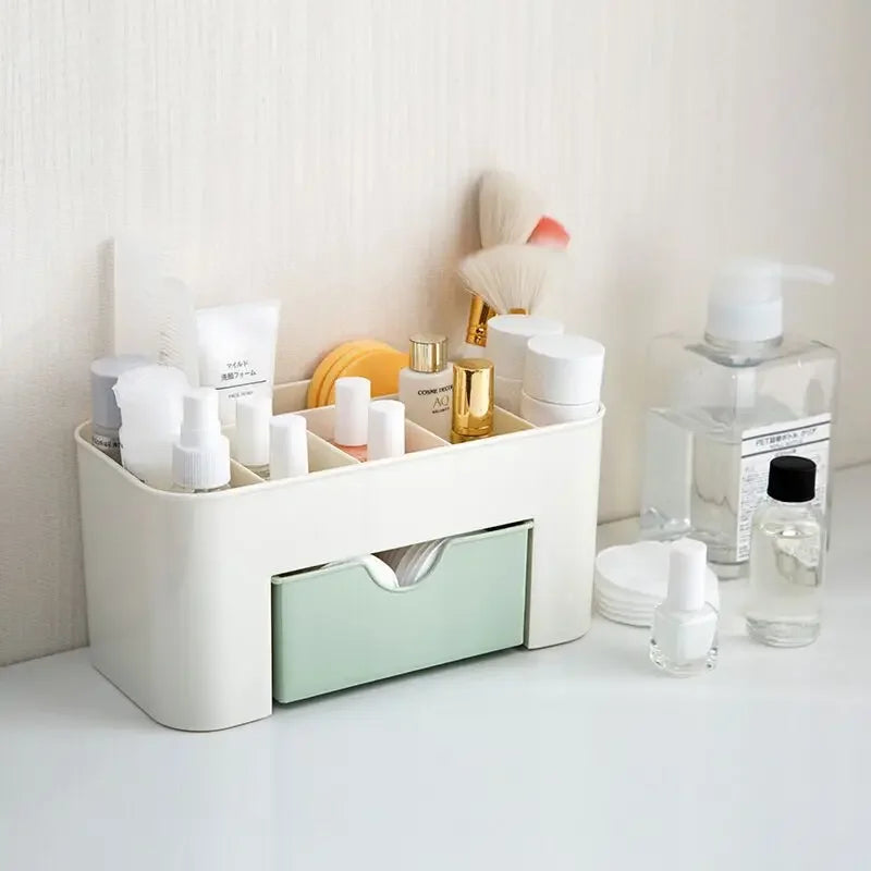 Acrylic Makeup Organizer – Storage Box with Drawer, Cotton Swab & Lipstick Holder