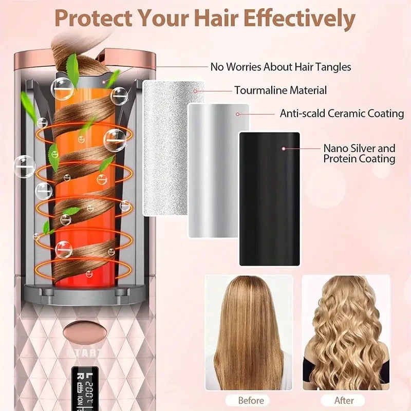 Wireless Electric Hair Curler – Cordless Automatic Hair Curler for Curls & Waves