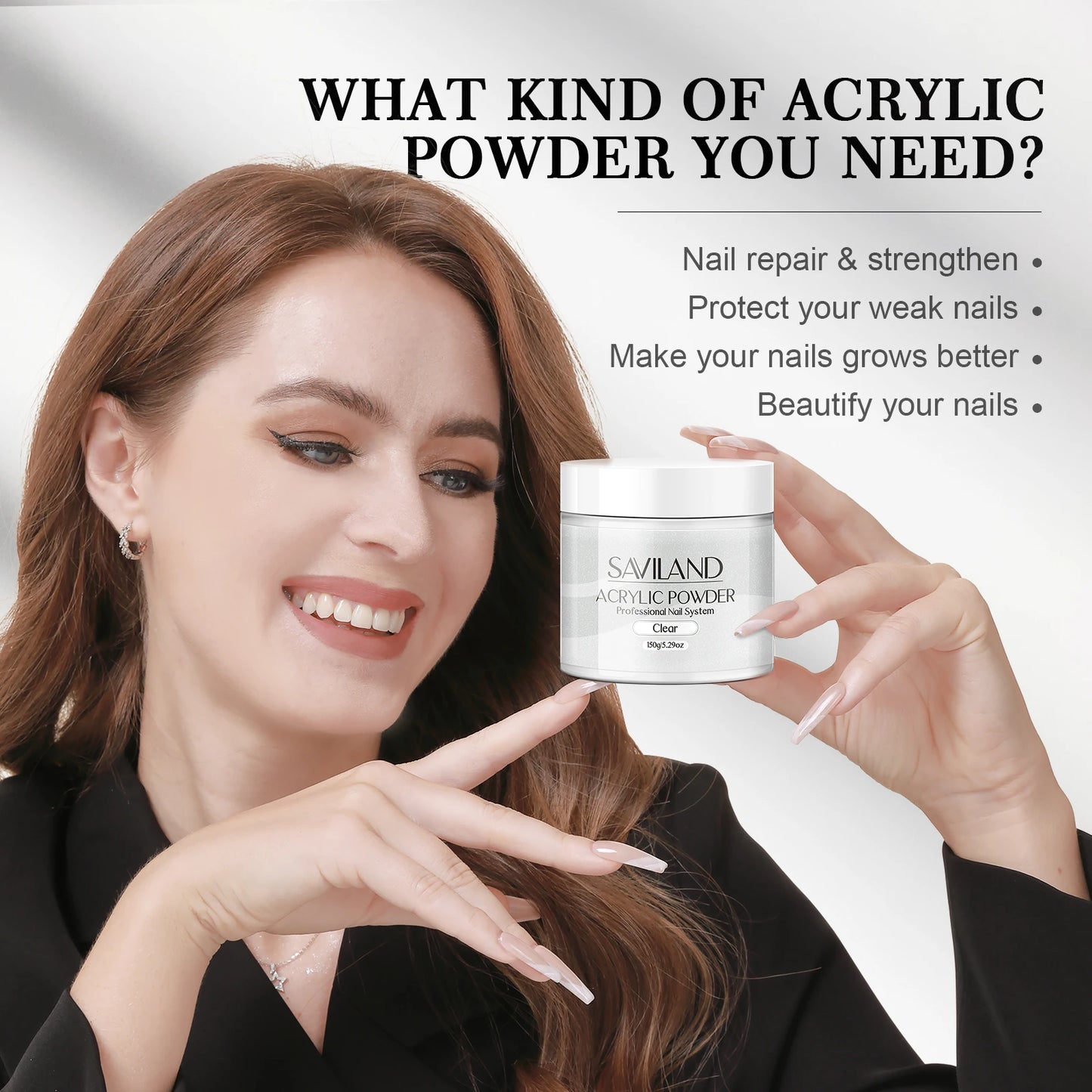 SAVILAND Clear Acrylic Powder – Large Capacity for Stunning Nail Art