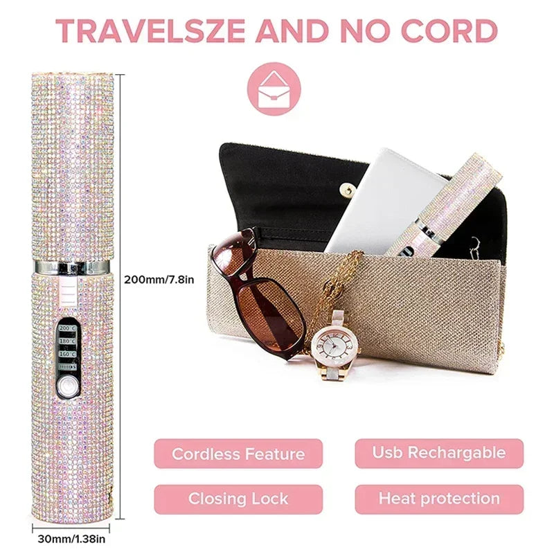 2-in-1 Electric USB Hair Straightener & Curler – Wireless Travel Styler Brush