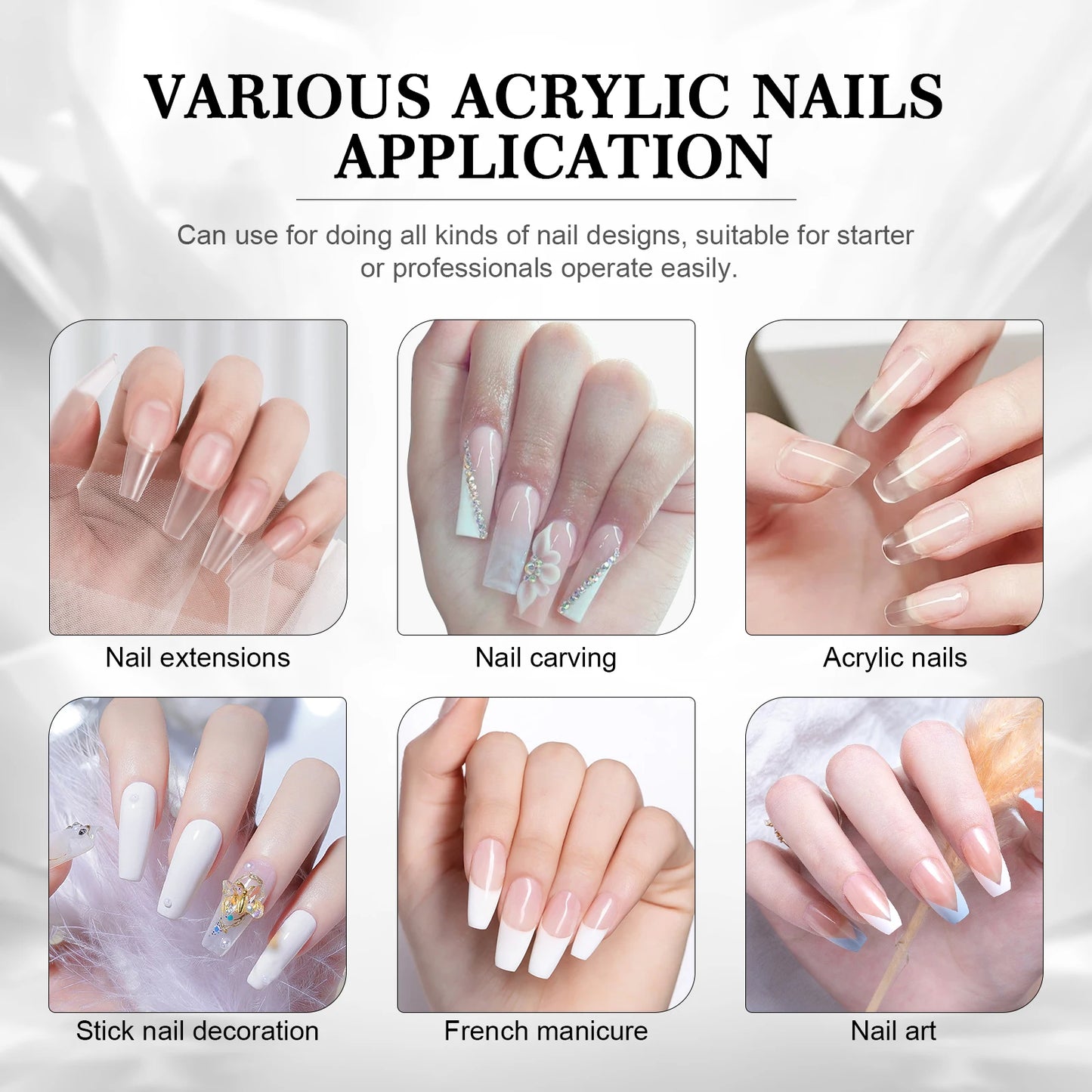 SAVILAND Clear Acrylic Powder – Large Capacity for Stunning Nail Art