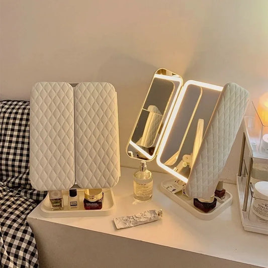 Trifold LED Makeup Mirror – Smart Light-Up Vanity Mirror