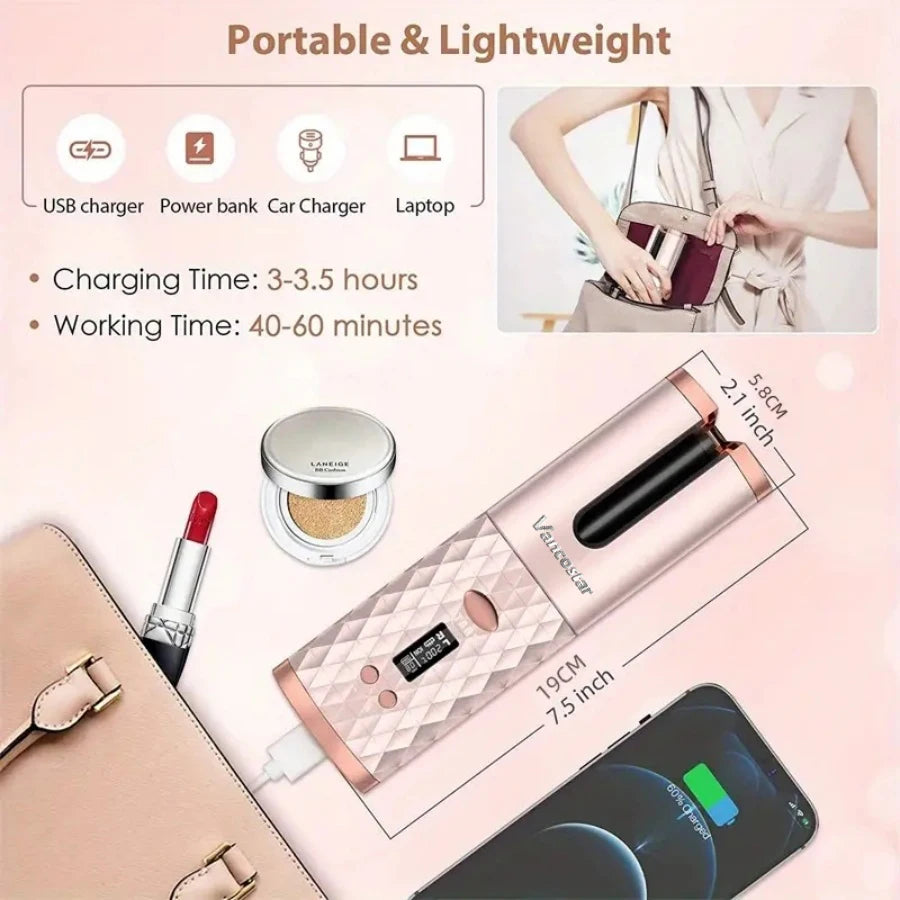 Wireless Electric Hair Curler – Cordless Automatic Hair Curler for Curls & Waves