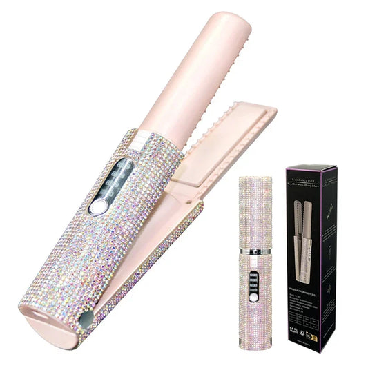2-in-1 Electric USB Hair Straightener & Curler – Wireless Travel Styler Brush