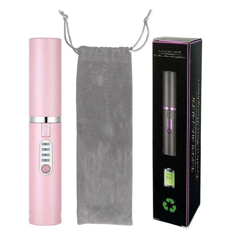 2-in-1 Electric USB Hair Straightener & Curler – Wireless Travel Styler Brush