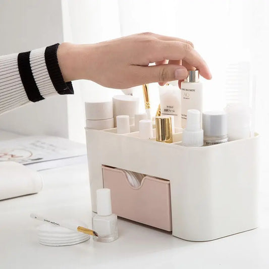 Acrylic Makeup Organizer – Storage Box with Drawer, Cotton Swab & Lipstick Holder
