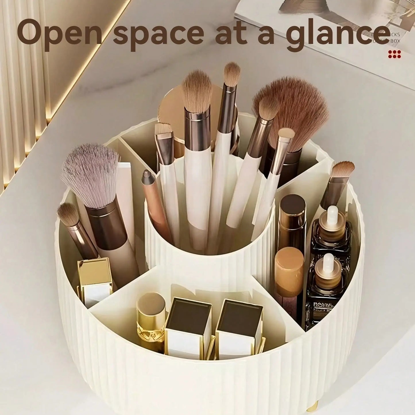 360° Rotating Makeup Brush Holder – Vanity Organizer for Brushes & Skincare