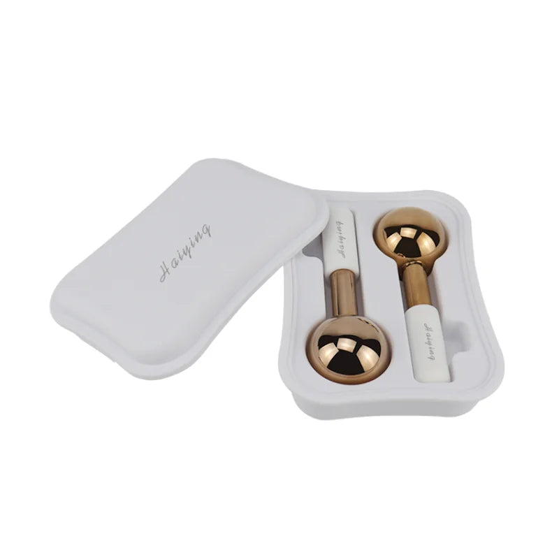Rose Gold Facial Ice Globes – Cooling Beauty Roller for Skin Therapy