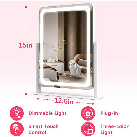 12.6" x 15" LED Makeup Mirror – Illuminated Vanity Mirror with Adjustable Lighting