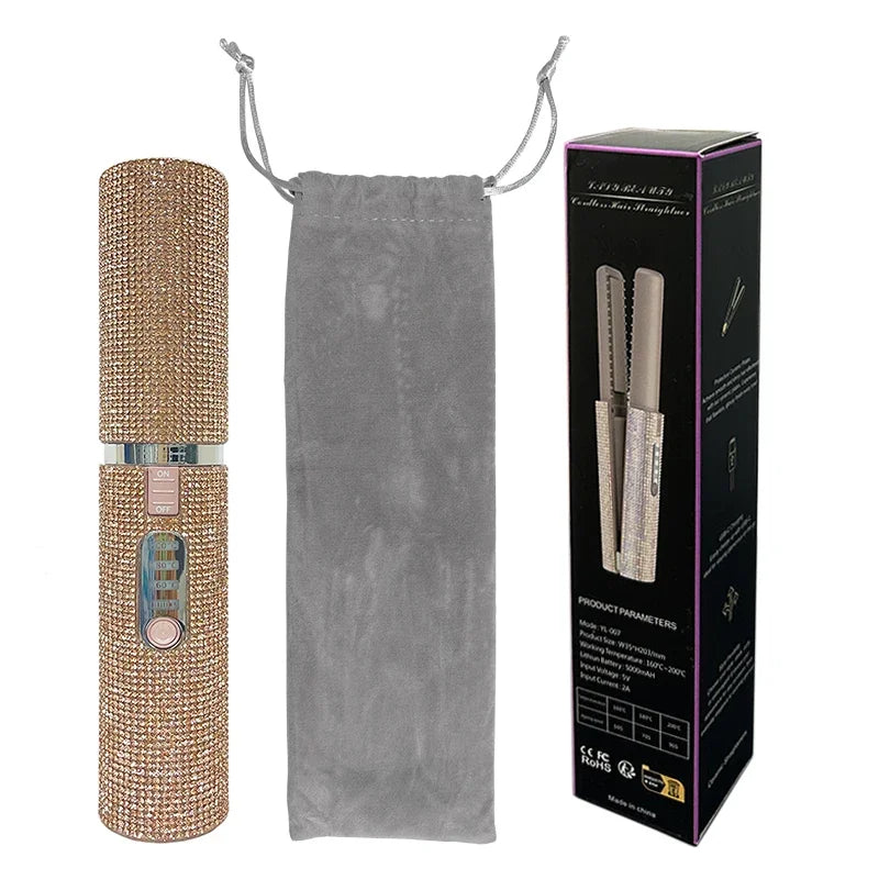 2-in-1 Electric USB Hair Straightener & Curler – Wireless Travel Styler Brush